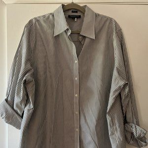 Jones New York Signature Women 3X Shirt Non-Iron Stripe Grey White Button Up